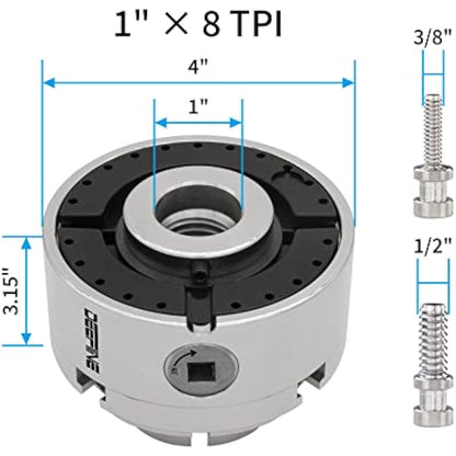 DEEFIINE 4 Inch Wood Lathe Chuck Set 1" X 8 tpi Thread, Nickel Plated Self Centering 4 Jaw Wood Turning Chuck Set(5PCS Jaws)