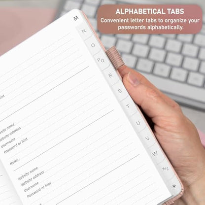GoGirl Password Book with Alphabetical tabs – Internet Address & Password Keeper Logbook for Password Organization, Journal Notebook for Saving Website Logins. Medium Size 13.5 x 19cm - Rose Gold