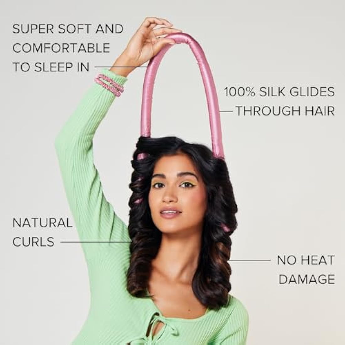 SILKE Heatless Curlers Headband | 100% Luxurious Heatless Curls | Silk Curlers No Heat - Big Bounce, No Effort | Silk Heatless Curler | Easy & Effortless - No Heat (Pink)