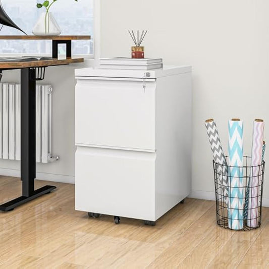 YITAHOME Mobile Filing Cabinet with 2 Lockable Drawers, Anti-tipping Rolling Filing Cabinet with Wheel for Home Office, Under Desk File Storage Cabinets for Letter/Legal/A4 Size, 51 x 39 x 71cm