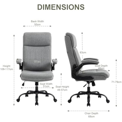 CASTLOVE Ergonomic Office Chair for Home - Computer Desk Chair with Back Support - Flip Up Armrest - High Back - Height Adjustable - Rocking Function (Fabric Grey Max 150 kg)