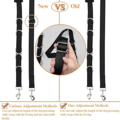 ASOCEA Dog Grooming Belly Strap Nylon Grooming Restraint Loop Noose Dog Grooming Extension Strap Adjustable Traction Leash with D-Rings for Small Medium Cats Dogs Grooming Bathing (Black)
