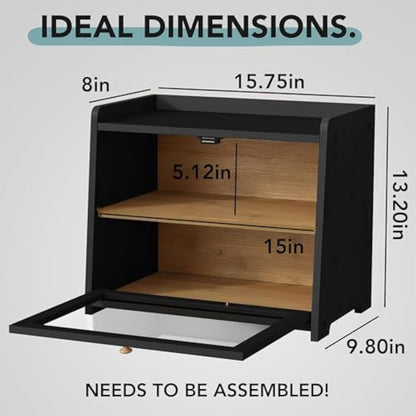 Cookery Wooden Bread Bin with 2 Levels for Bread Storage made of Bamboo (wood) Bread Box Extra Large Storage Box Counter Top for Kitchen Storage (needs to be assembled)