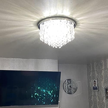 A1A9 Modern Crystal Chandeliers Ceiling Lights, Clear K9 Crystal Chrome Flush Mount Lights, Elegant Round LED Pendant Lamp for Living Room, Dining Room, Bedroom, Lounge Diameter 40cm