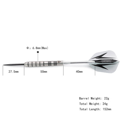 CUESOUL 95% Tungsten 22 Grams Tungsten Steel Tip Darts Set -with 1 Deluxe Dart Case(CSTSTD028-22L)