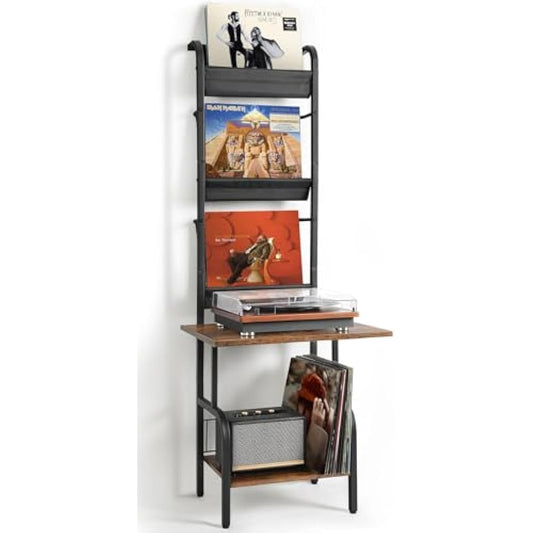 VINCOURNA Vinyl Record Storage for Vinyl Players, Record Player Stand with Vinyl Records, Vinyl Stand for Vinyl Storage up to 200 Albums, 3-tier Vinyl Display holder Turntable Stand for Living Room