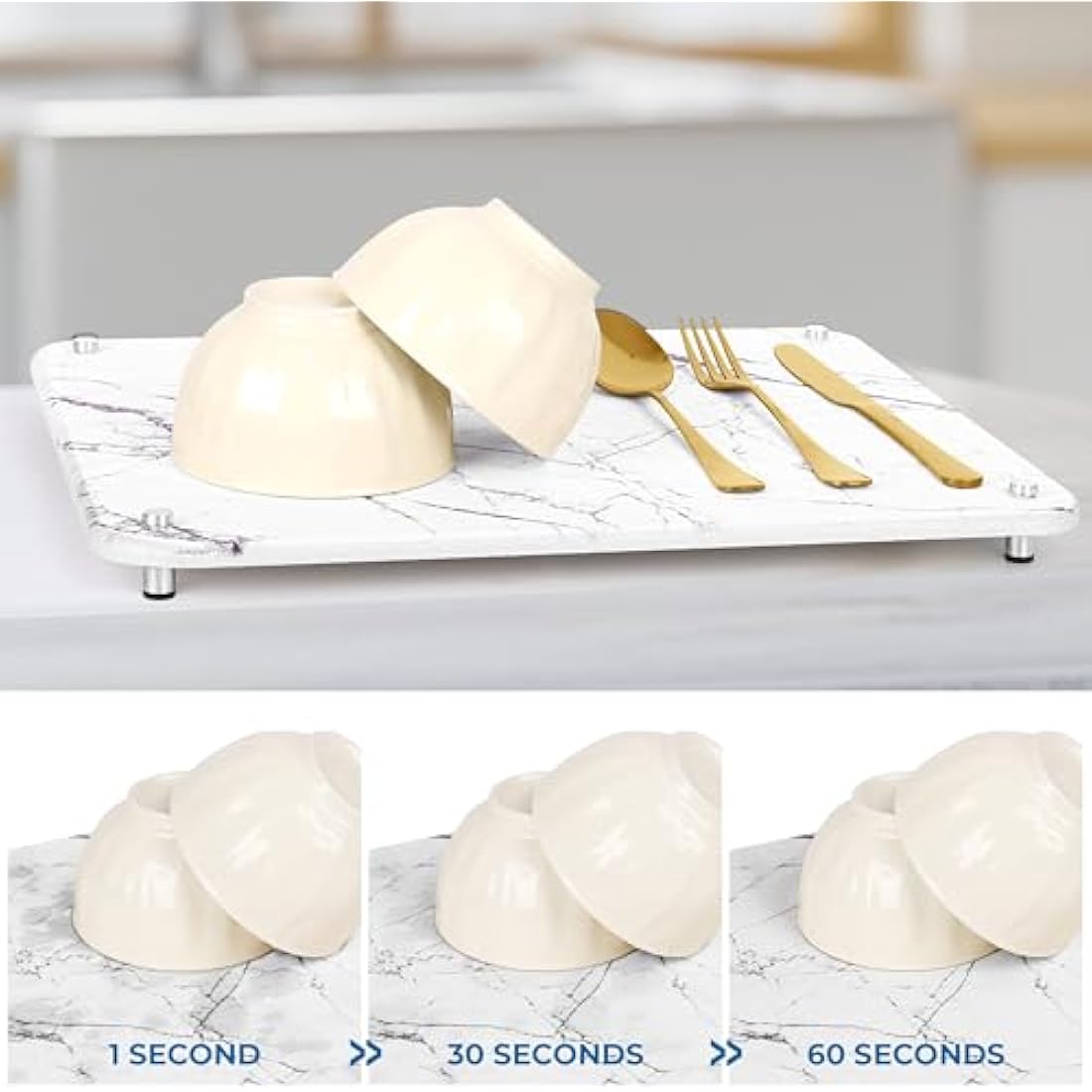 Spaceneat Diatomite Stone Drying Mat for Kitchen Counter - Rapid Moisture Removal - 40 x 30 cm Large Dish Drying Stone for Kitchen Sink - Diatomaceous Earth Quick Dry Dish Mat - White Marble