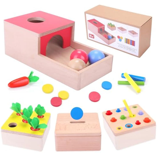 Baby Montessori Toys for 1 Year Old Boys Girls, Wooden Toys for 1 2 3 Year Olds, Baby Sensory Toys 4 in 1 Activity Cube Balls Drop Toy, Toddlers Educational Sorting Toy, Babies 1st Birthday Gifts