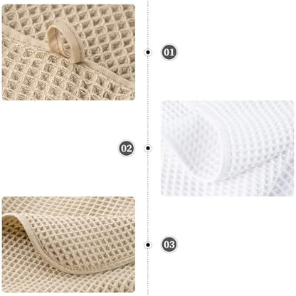 POLYTE Microfibre Oversize, 76 x 152 cm, Quick Dry Lint Free Bath Towel Set, 6 Piece (White,Beige, Waffle Weave)