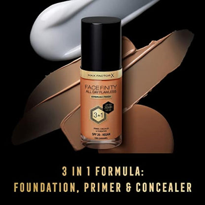 Max Factor Facefinity 3-in-1 All Day Flawless Liquid Foundation, SPF 20 - 85 Caramel (Packaging May Vary)