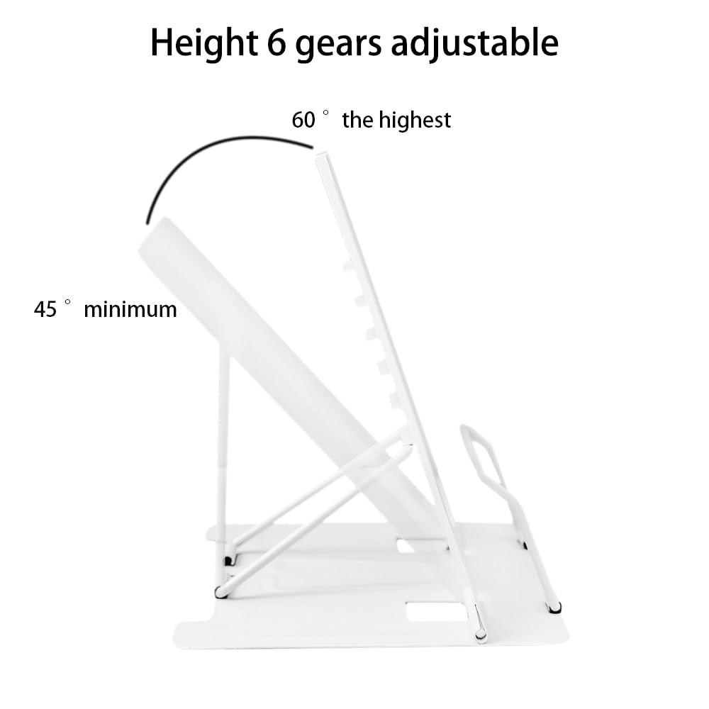 Book Stand, Multifunctional Metal Book Holder for Reading White