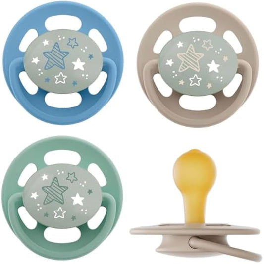 nip Round Shape soothers 0-6, Pack of 4 Black & White, from Birth, Glow in The Dark, Made in Germany