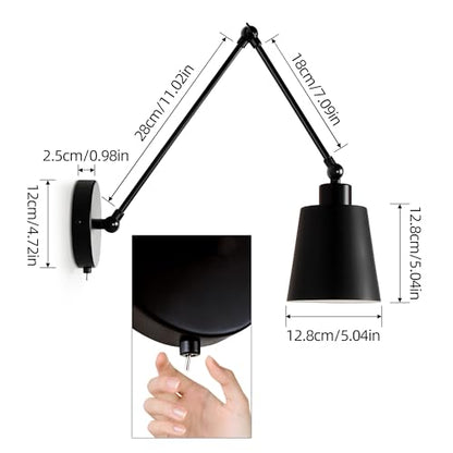 TYhogar Wall Lights Fixtures Vintage Industrial Black Bedside Lamp Night Light E27 Edison Bulbs Wall Sconce Swing Arm Adjustable Wall Lamp for Bedroom