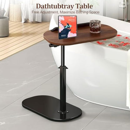 Neulriscn C Shaped Side Table, Height Adjustable C-Shaped End Table, 360° Swivel End Tables, Slide Under Couch Tables, Metal Frame, Small Snack Coffee Tray for Sofa, Bed, Bathtub, Living Room, Bedroom