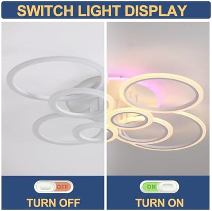 ZAITINZ dimmable Modern Ceiling Lights,80W led Ceiling Light Acrylic,Bedroom Ceiling Light White,8-Rings Ceiling Lights Living Room,Kitchen Lights Ceiling Indoor,Ceiling Lights Round 3000-6000K
