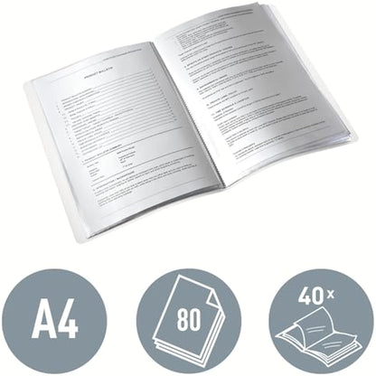 Leitz A4 Display Book, 40 Pockets, 80 Sheet Capacity, Transparent Pockets, Black, WOW Range, 46320095