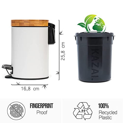 Kazai. 3L Designer Bathroom Bin | Superior Bamboo | Soft Closing | Anti-Finger | White