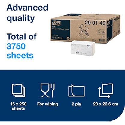 Tork Hand Towel Singlefold 2-Ply White 250 Sheets (Pack of 15) 290143