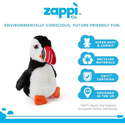 Zappi Co Puffin Plush Toy (22cm) - Delightful, Soft Bird, Eco-Friendly for Playtime and Cuddles, Made from 100% Recycled Material