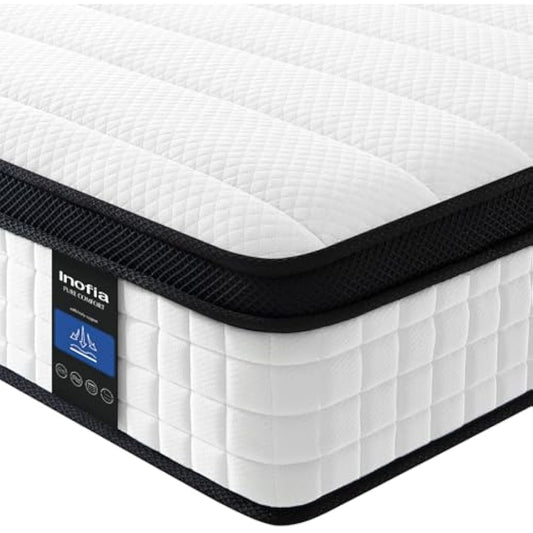 Inofia Mattress Single Bed, 10.6 Inch Hybrid Mattress with Aeroshield Memory Foam and NexusArc Pocket Sprung, Cozy and Breathable Fabric,The Elegant Collection,Single(90×190×27cm)