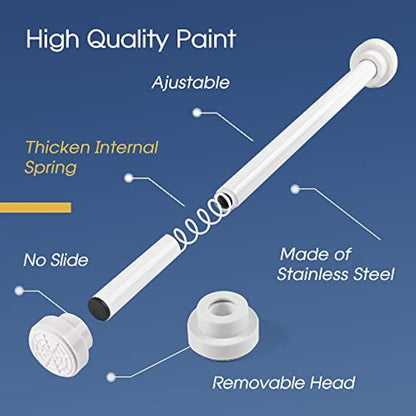 Stainless Steel Extendable Shower Curtain Pole 105-175cm Tension Rods for Curtains Telescopic Curtain Poles No Drilling Adjustable Shower Curtain Rail for Kitchen Closet Bathroom Window, White