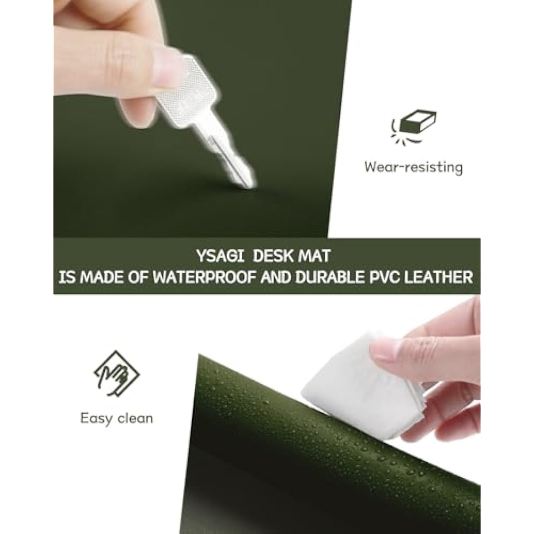 YSAGi Non-Slip Desk Pad, Waterproof PVC Leather Desk Table Protector, Ultra Thin Large Mouse Pad, Easy Clean Laptop Desk Writing Mat for Office Work/Home/Decor (90 x 43 cm, Pine Green)