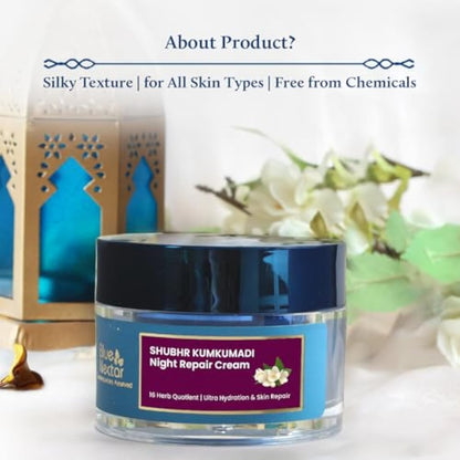 Blue Nectar Kumkumadi Night Cream Face Moisturizer for Women with Natural Almond & Saffron | Hydrating Moisturizer Face Cream for Night Time (16 Herbs, 50g)