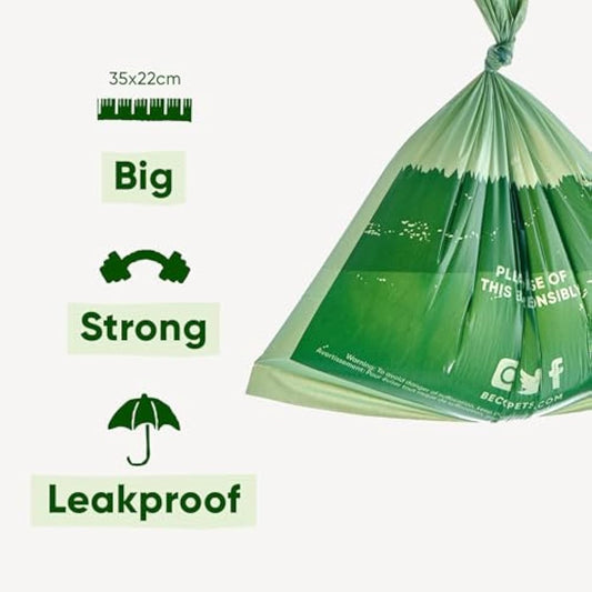 Beco Dog Poop Bags Rolls - Strong & Large - 720 Bags (48 Rolls of 15) and 1x Dispenser, Unscented, Dispenser Compatible for Dog Waste