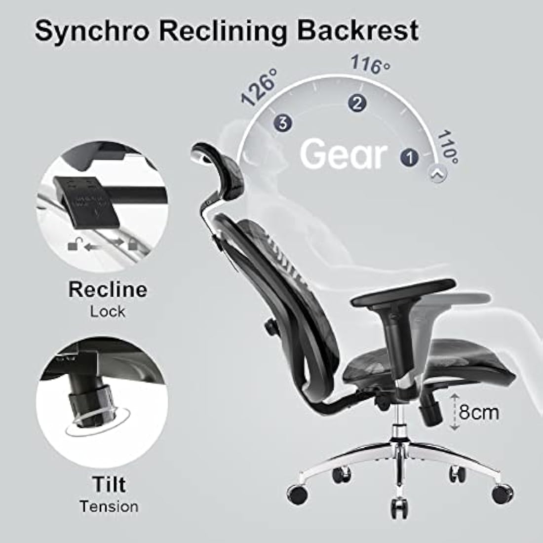 SIHOO Ergonomic Office Chair Mesh Desk Chair with Adjustable Lumbar Support 3D Armrests Breathable High Back Computer Chair (Black)