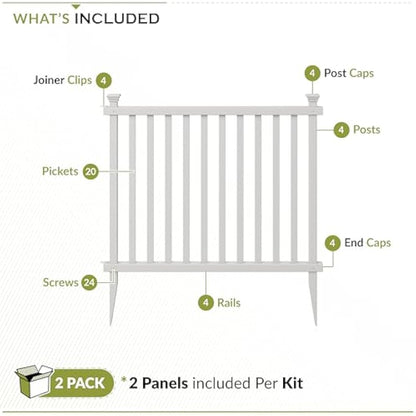 Zippity Outdoor Products ZP19037 No Dig Baskenridge Semi-Permanent Vinyl Fence, White (36in H x 42in W)-2 Pack, 36" H x 42" W(Flat)