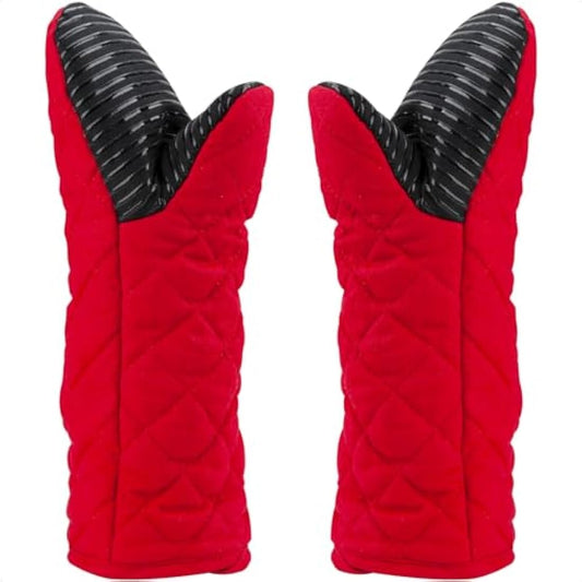 AYADA 2 Pack Puppet Oven Gloves Silicone 13" Long Sleeve Arm Soft Non-Slip,Oven Mitts Pair for Women Mum Hand for Microwave Home Kitchen Chef Cooking Baking Cookie (Red)