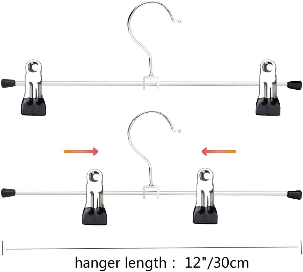 XIAO MO GU Trouser Hangers, 10 Pack Skirt Hangers with Adjustment Metal Grip Clips, Pant Hangers for Kids Adults, Heavy Duty Durable Space Saving