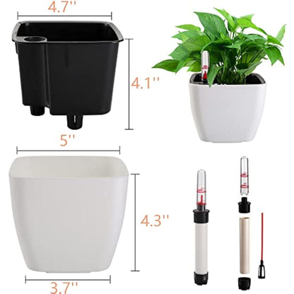 yarlung 6 Pack Self Watering Planter with Water Level Indicator, 5 Inch/12.7cm Plastic Plant Flower Pots Nested Container for Indoor Plants, Herbs, Aloe, Outdoor Gardening