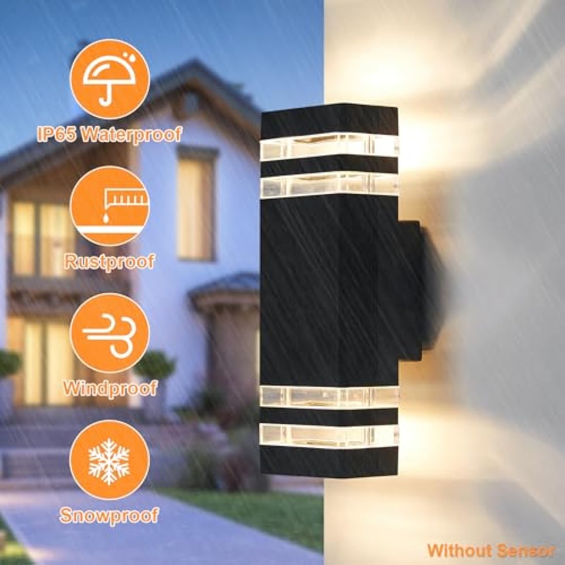 CELAVY Outdoor Wall Lights Mains Powered Outside Up Down Lights, IP65 LED Porch Front Door Light, Square Exterior GU10 Modern Lighting External Electric Sconce Wall Mounted for House 2 Pack, Black