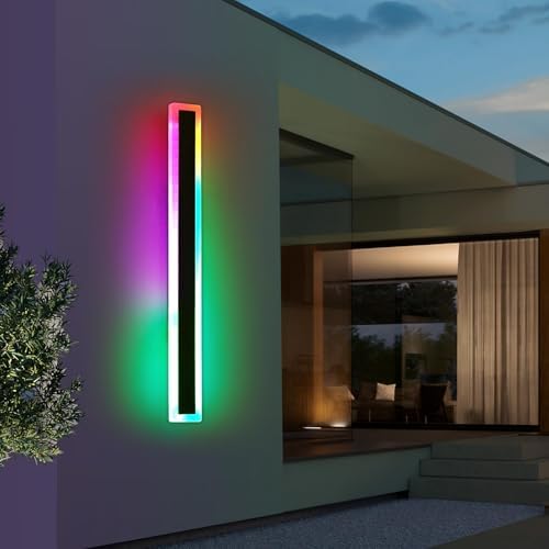 Mikeru 120CM RGB Dimmable Outdoor Wall Light, 7 Colors Christmas Lights RGB Outdoor Garage Lights IP65 Wall Mount Frosted Acrylic Exterior Light with Remote Control for House Holiday Celebrations