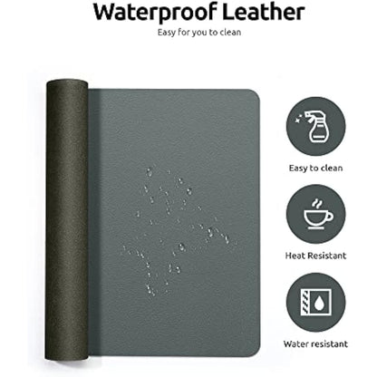YSAGi Leather Desk Mat, Large Mouse Mat, Non-Slip Desk Pad, Waterproof PU Leather Table Protector Writing Pad for Office and Home (60 x 35 cm, Dark Green)