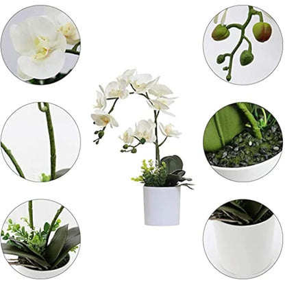 Olrla White Artificial Orchid Flowers in Pot, Faux Butterfly Orchids for Home Office Bathroom Decoration Table Centerpieces (White 2)