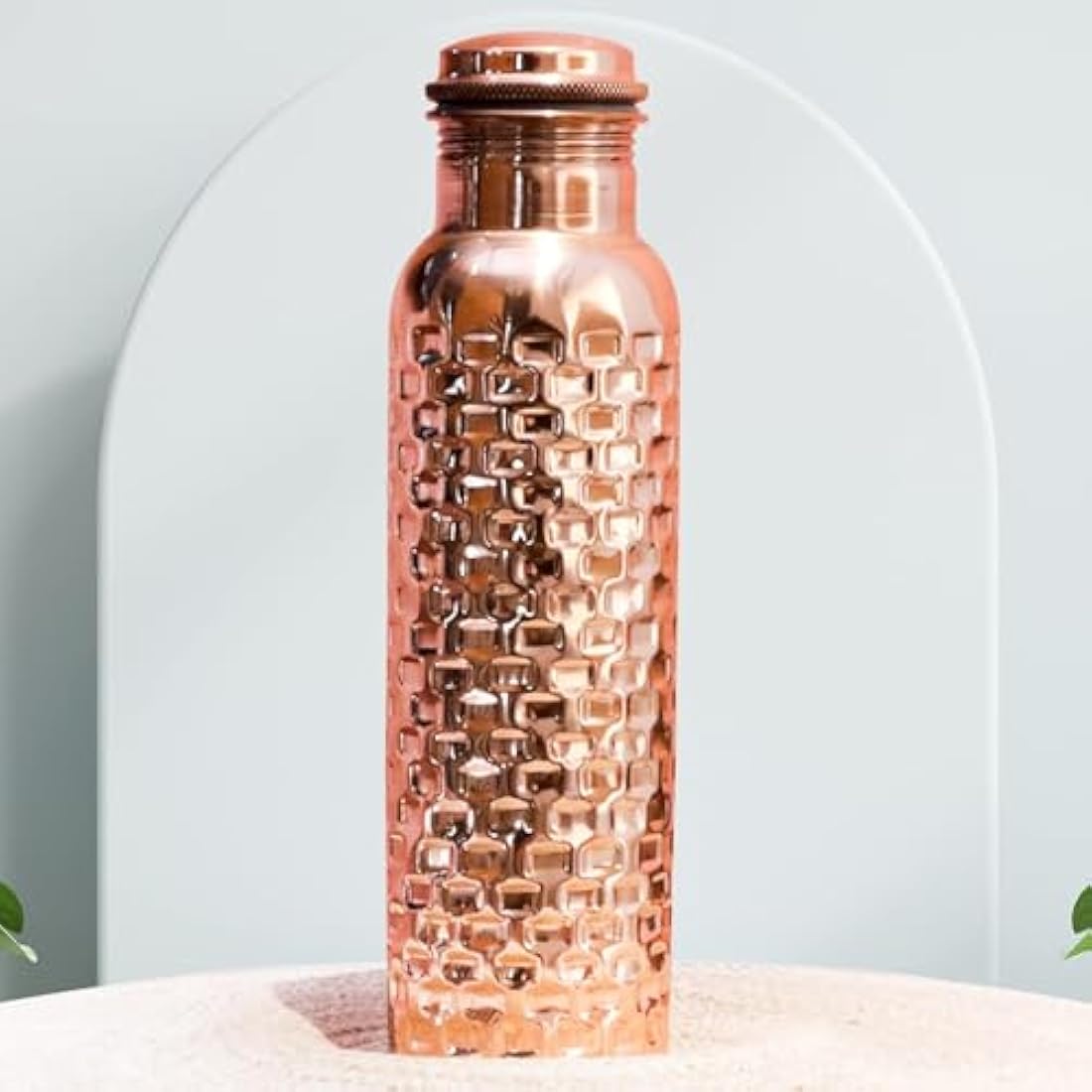 Craft Trade Set of 2 Diamond Pure Copper Bottle with Lid and Carry Bag for Drinking Water BPA Free Leak Proof Boosts Immunity & Liver Health, Ayurveda Inspired 34oz - 1 Litre Natural