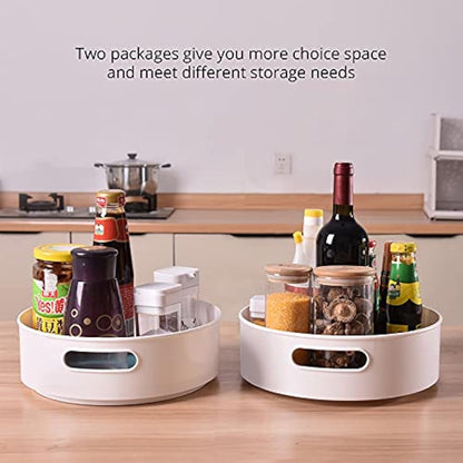 Semlos 2 Packs Lazy Susan Turntable Cupboard Organizers, Multi-Functional Spice Rack for Kitchen Storage, Revolving Condiment Holders, Non-Slip Storage Racks 9", Grey White
