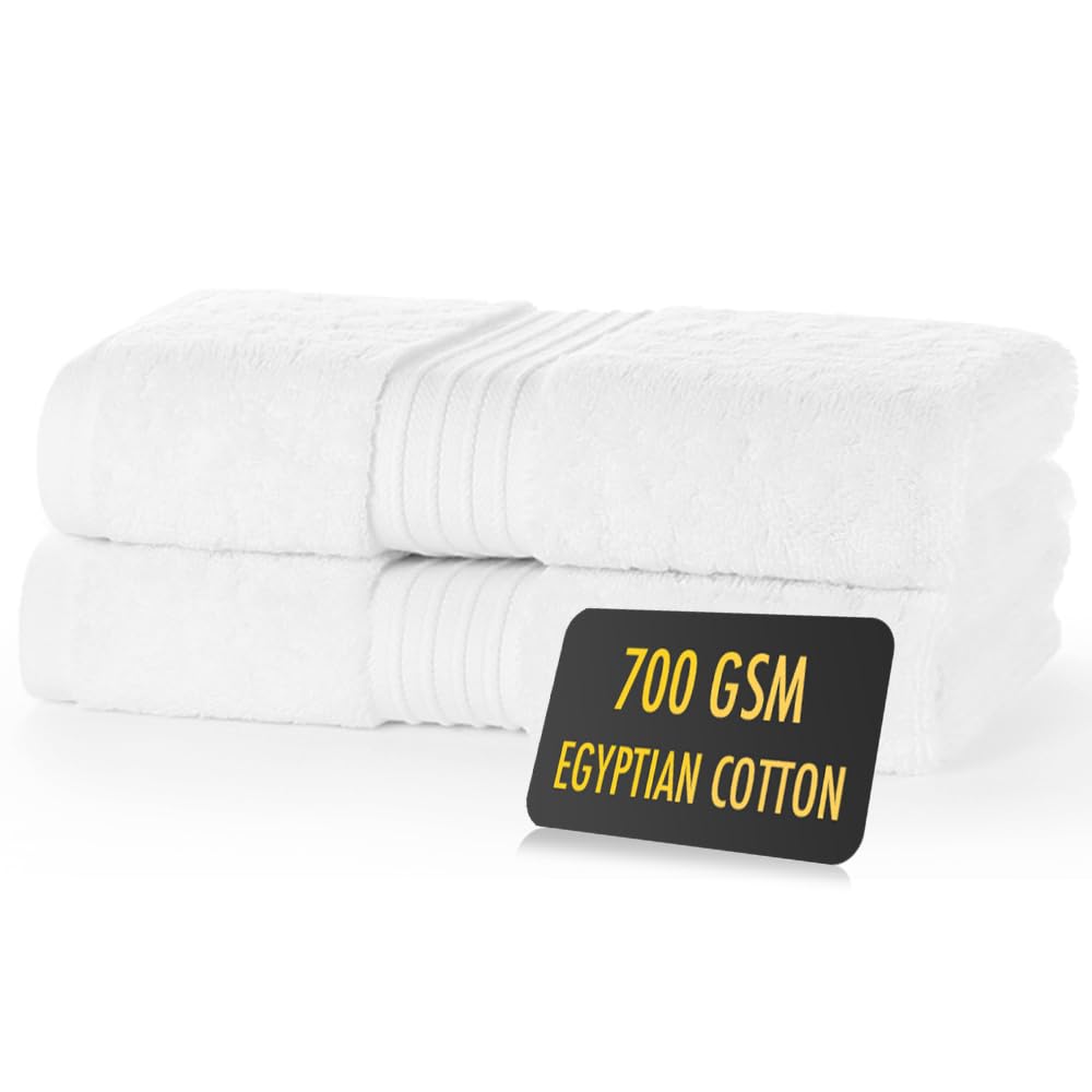 ALSAP White Hand Towels Pack of 2 - Ultra Soft Super Absorbent 700 GSM Egyptian Cotton Towels - Bathroom Linen Sets - Luxury Hotel Quality Cotton Hand