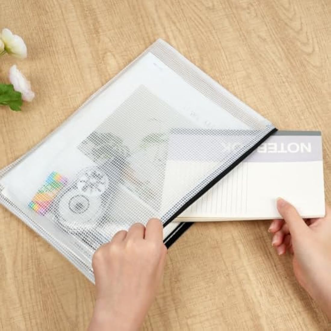 Vicloon Plastic Wallets, 15Pcs A4 A5 A6 Zip Lock Bags, Mesh Document Wallet Document Folders Plastic Pockets Zipper File Wallet for School Office Homework Travel Storage Bags (Color Zipper)