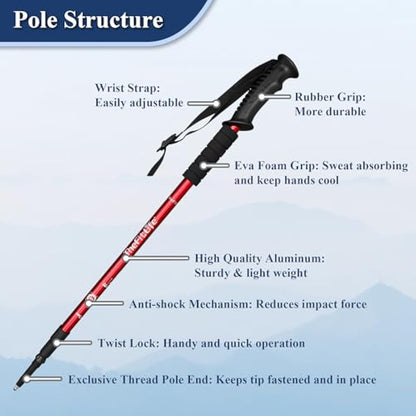 TheFitLife Hiking Walking Trekking Poles - 2 Pack With Antishock And Quick Lock System, Telescopic, Collapsible, Ultralight For Hiking, Camping, Mountaining, Backpacking, Walking, Trekking