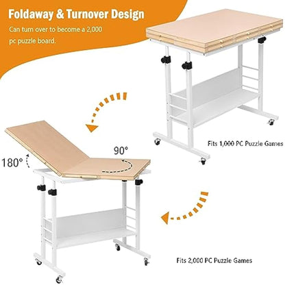 Tektalk 2000/1500/1000 Piece Foldable Puzzle Board with Height Adjustment, Jigsaw Puzzle Table with Cover & 8 Sorting Trays/Drawers, Puzzle Easel with Legs, Enclosed with 4 Roller Wheels