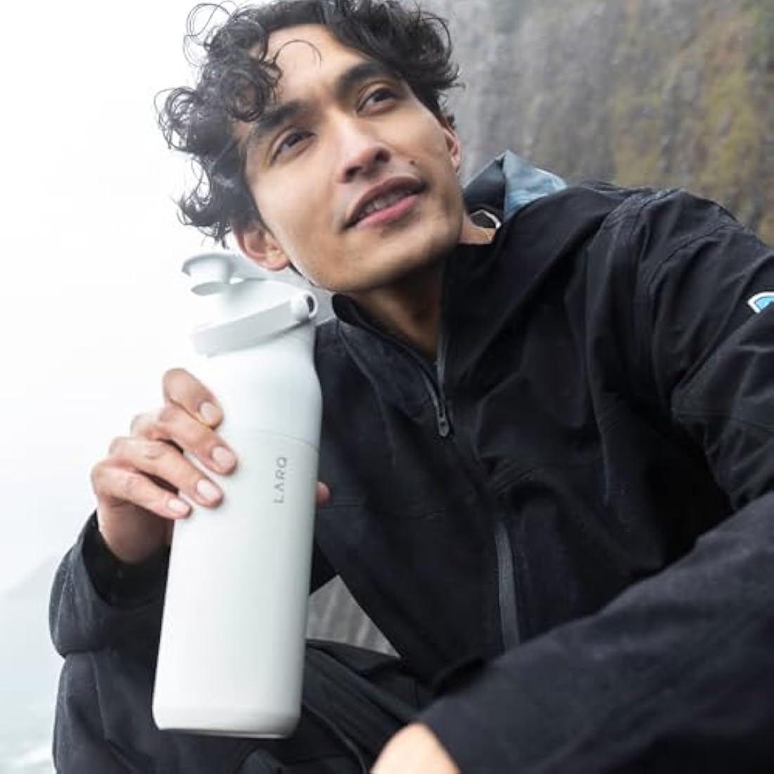 LARQ Bottle Swig Top 23oz - Insulated Stainless Steel Water Bottle with Built-in Silicone Handle | Thermos, BPA Free | Reusable Water Bottle for Sports, Gym, and Travel, Granite White