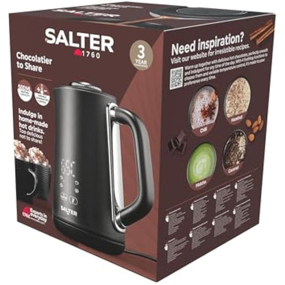 Salter Chocolatier Hot Chocolate Maker to Share – 4-in-1 Automatic Milk Frother, Heater & Foamer, 500ml Heating Capacity, Digital LED Display, Temperature Control Dial, 360° Swivel Base, 500W
