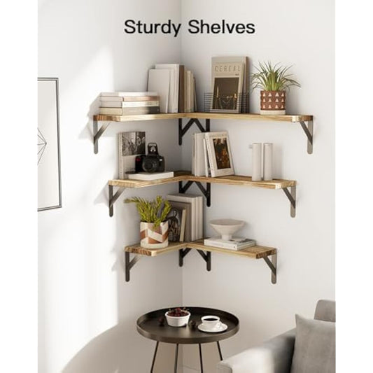 Pipishell Floating Shelves Set of 6, Wood Floating Shelves for Wall Decor, Rustic Farmhouse Wall Shelves for Bedroom, Bathroom Shelves for Wall Storage, Book Shelves for Living Room