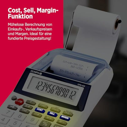 OLYMPIA Business Calculator with Paper Roll, 2.5 inches LCD Display, Blue, Desktop Format, Battery Powered, Ideal for Office and Home Use