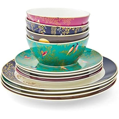 Sara Miller SMC79243-XD London Chelsea Collection 12 Piece Tableware Set, Porcelain, Gold,white