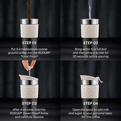 BODUM Travel French Press Coffee Maker, Vacuum, Small, 0.35 L - Off-White