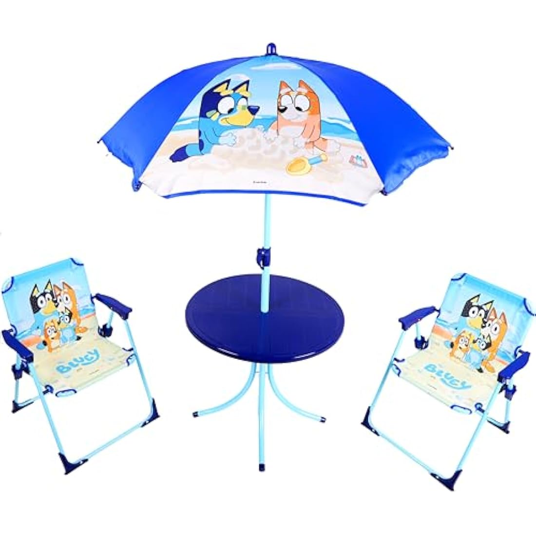 Toyland® Bluey & Bingo Table & Chairs Patio Set - 1 Table, 2 Chairs & 1 Parasol - Children's Indoor & Outdoor Furniture - Perfect for Beach & Garden